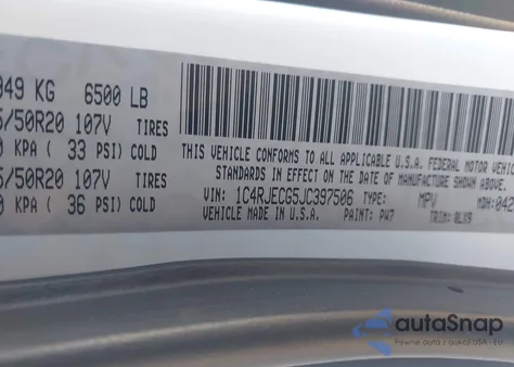 2018 Jeep Grand Cherokee High Altitude 4X2 from USA, damaged, VIN 1C4RJECG5JC397506